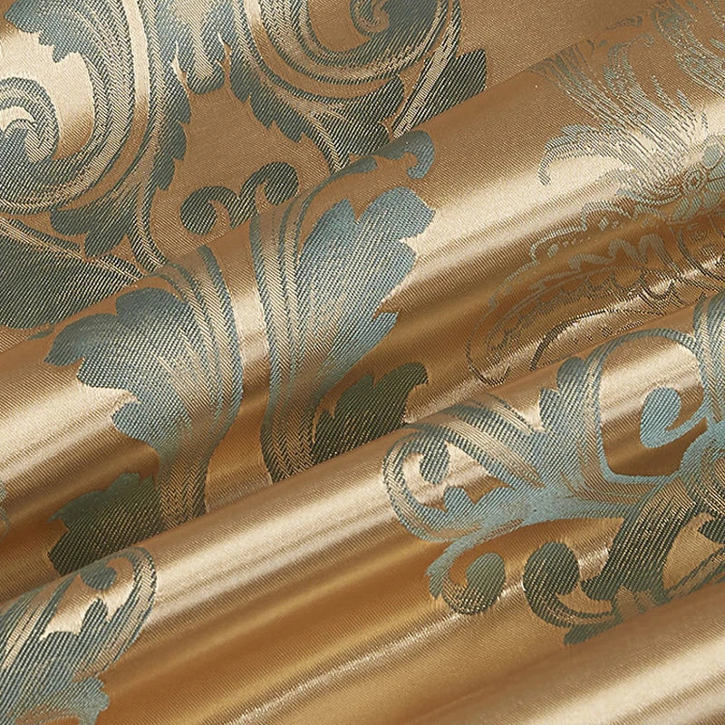 Luxurious Satin Rayon Jacquard Duvet Cover in Gold & Blue Kalsten