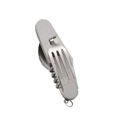 Skanto | 4-in-1 Outdoor Cutlery Set Camplico | Folding Spoon, Fork, Knife & Bottle Opener | Stainless Steel & Compact | For Camping & Travel