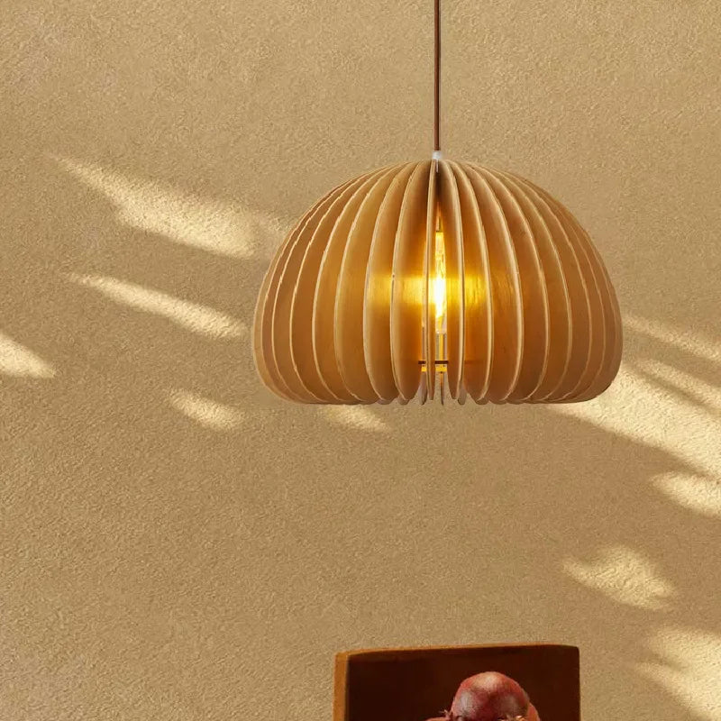 Modern Wood Pumpkin Pendant Light – Handmade Hanging Lamp for Dining Room, Bedroom, and Home Decor – Natural Bamboo & Wooden E27 Fixture (18-42cm) | Kalsten