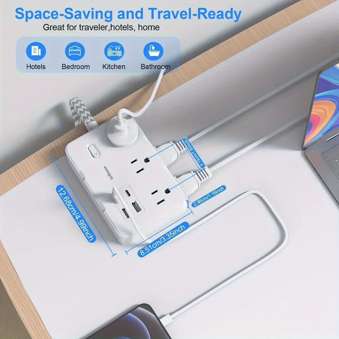 Smart home power strip with USB fast charging function | US plug AC outlet with woven extension cord and network filter | Kalsten