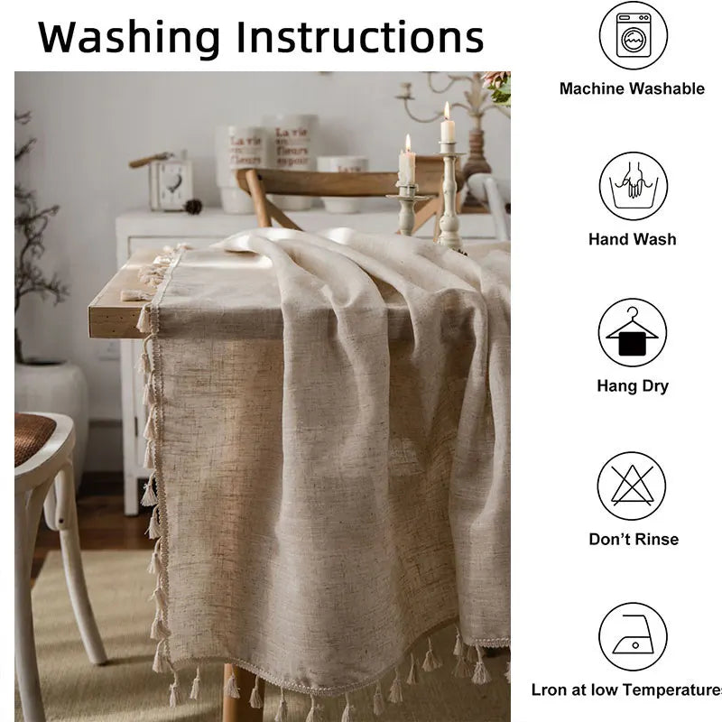 2023 Cotton-Linen Tablecloth with Tassels, Rectangular Tablecloth for Dining Table, Coffee-Tea Tablecloths, Wedding Easter Decoration | Kalsten