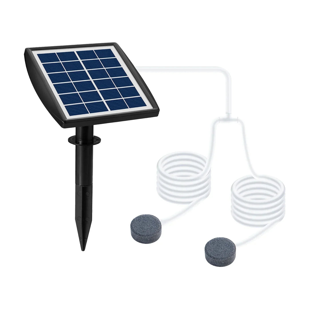 Kalsten | AquaSola Solar-powered Oxygen Pump with Battery | 6V 2W | For Ponds & Aquariums | Includes 2 Air Stones & 0.25 cm Hose