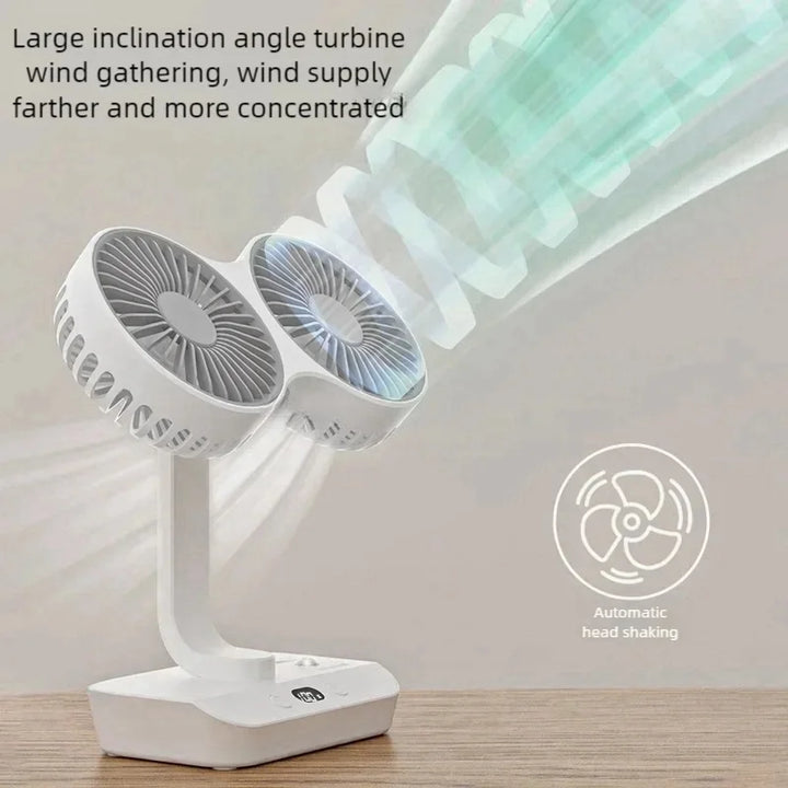 Adjustable Double-Head Portable Table Fan Night Lamp | Kalsten