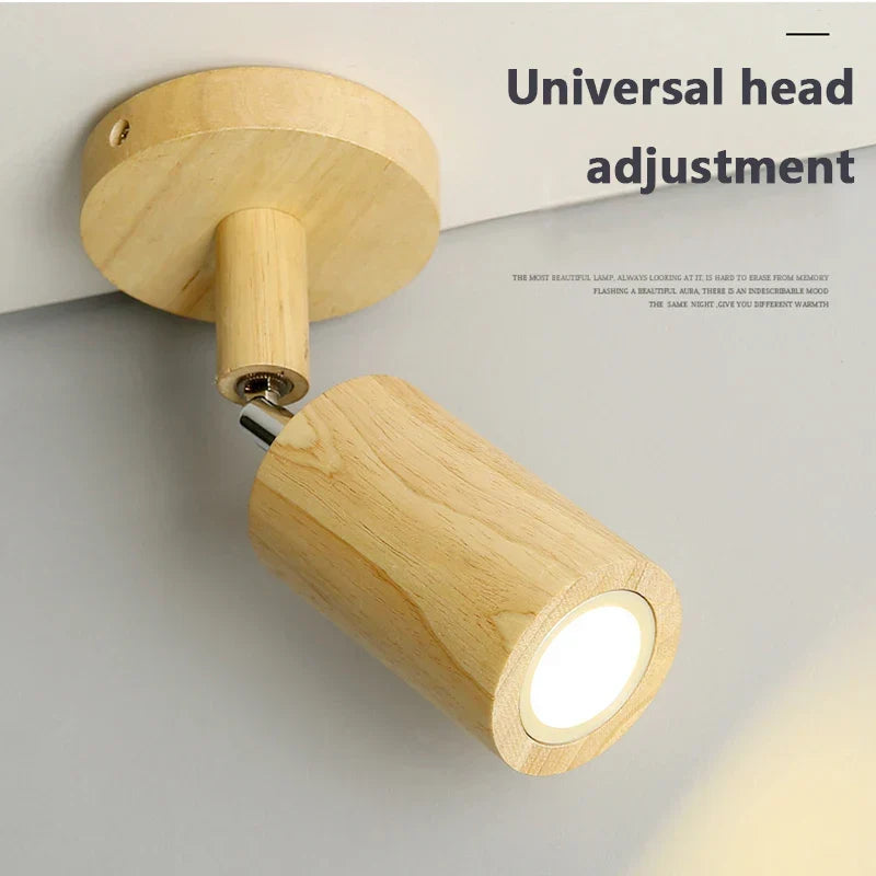 Nordic LED Wall Lamp – Solid Wood Ceiling Spotlight with Adjustable Downlight for Aisle, Stairs, and Home Decor, AC 90-260V | Kalsten