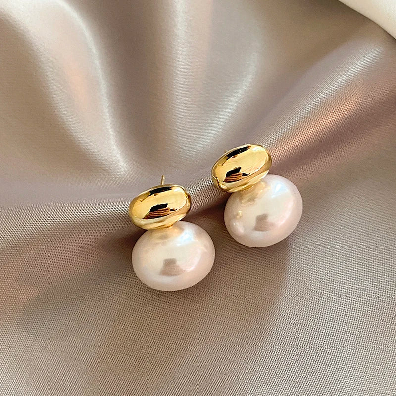 Kalsten | Classy Gold Accented Pearl Stud Earrings