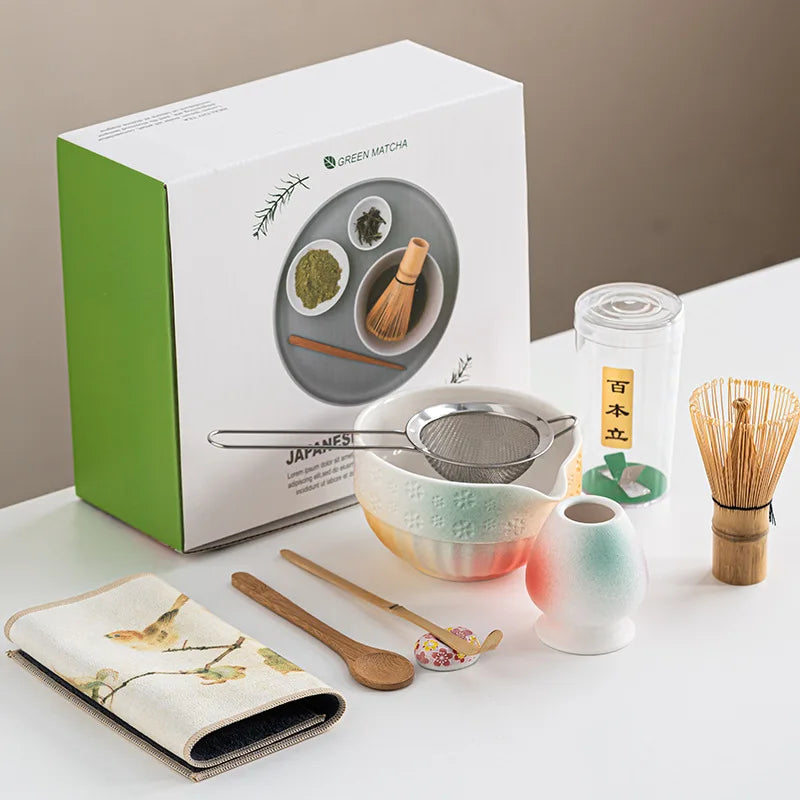Matcha Tea Set 8-Piece Green Size Standard Ceramic Bamboo Whisk-2