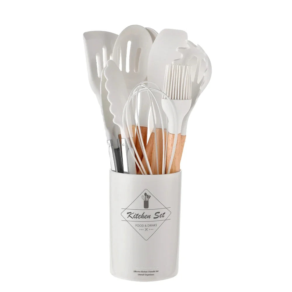 ChefEase – 12-piece Silicone Cooking Utensils Set with Wooden Handles | Kalsten
