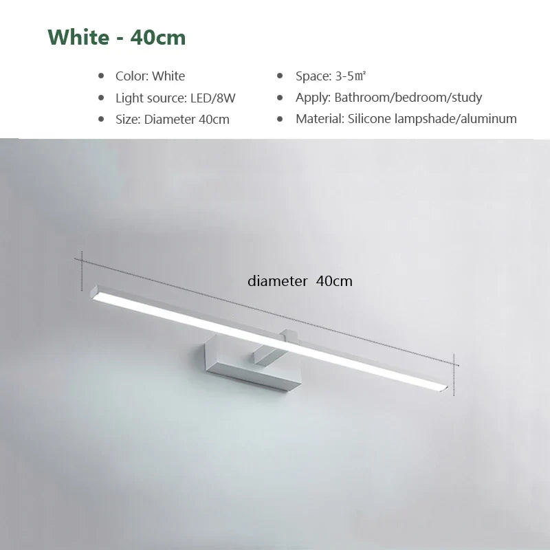 Modern LED Wall Light for Bathroom – 3-Color Adjustable Light Aluminum LED Mirror Lamp for Makeup and Bathing | Kalsten