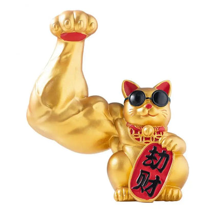 BowLift | Large hand, happy wealth, waving cat, gold-colored waving hand cat, home decoration, welcoming waving cat, sculpture, statue, decor, car ornament, shop gift