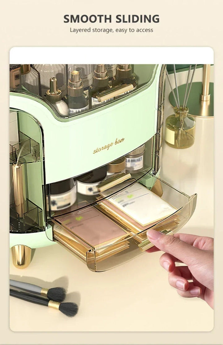 Luxury Transparent Makeup Organizer with Rotating Doors and Drawers | Kalsten
