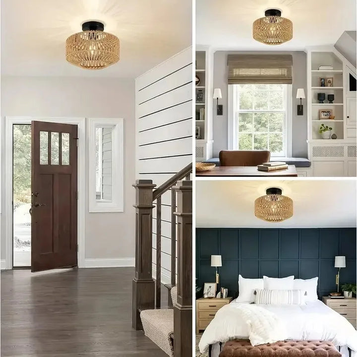 Classical Bamboo Weaving Chandelier Lamp - Handmade Pendant Light Hanging LED Ceiling Fixtures | Kalsten