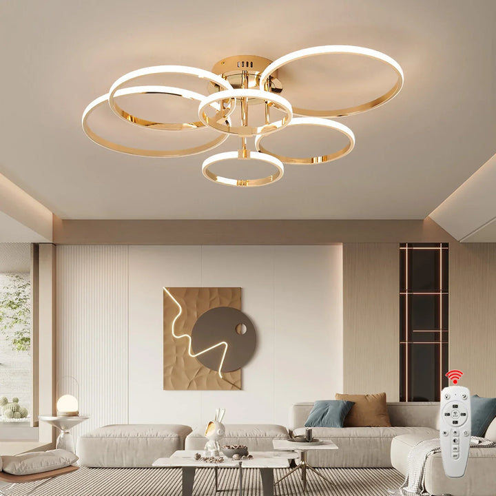 Modern LED Ceiling Chandelier – Dimmable Light with Remote & App Control, Gold/Chrome/Black Finish, for Living Room & Bedroom | Kalsten