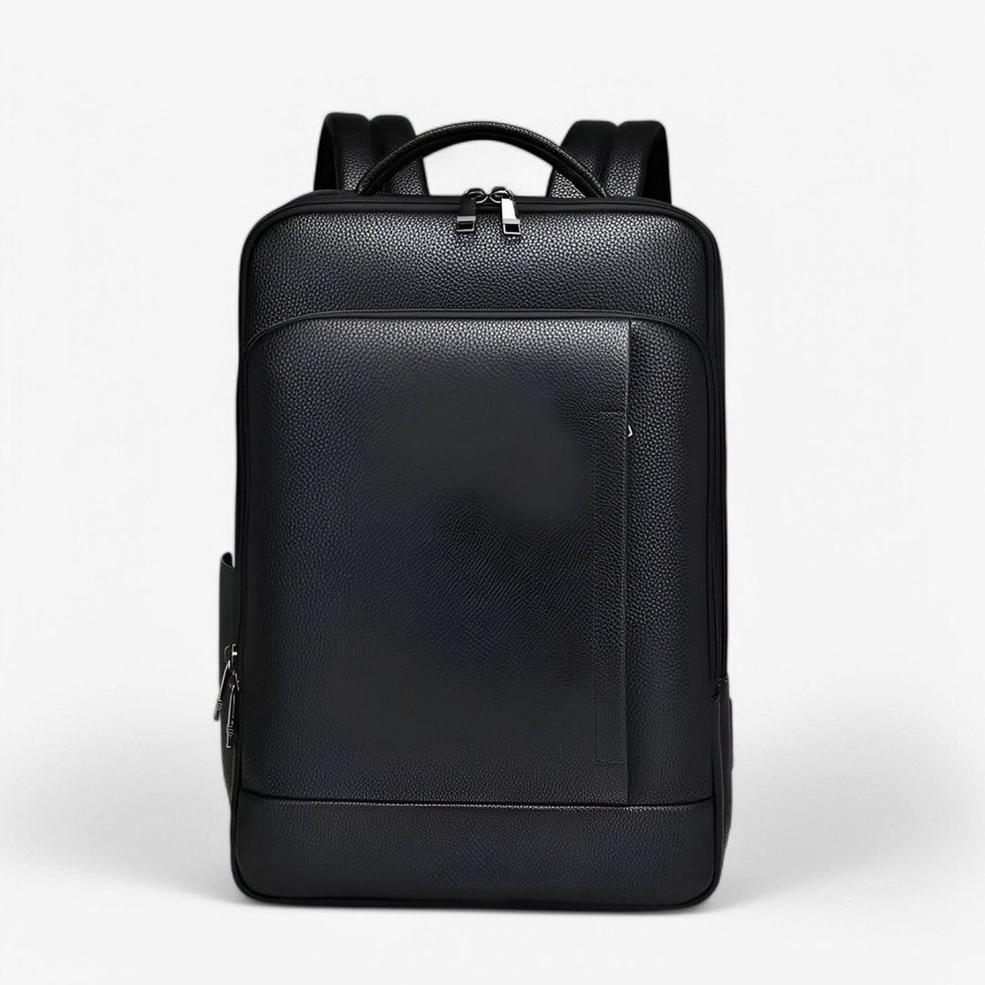 Kalsten | Elegant leather rucksack for men/women with USB port for laptop and everyday use, 15.6 inch, black