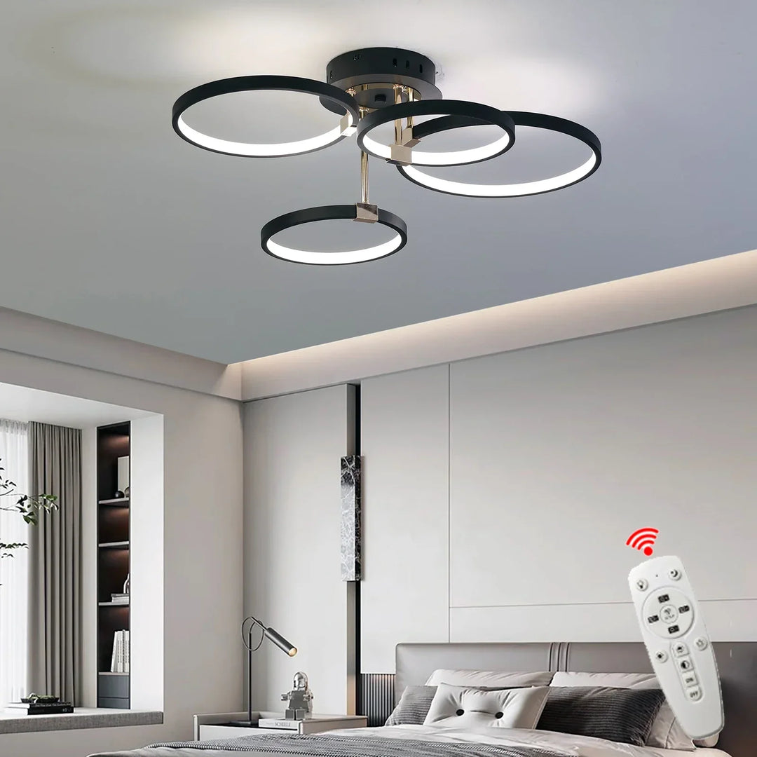Modern Dimmable LED Ceiling Light – 4/6 Ring Chandelier with Remote Control, Adjustable Color Temperature for Living Room, Bedroom, and Dining Room | Kalsten