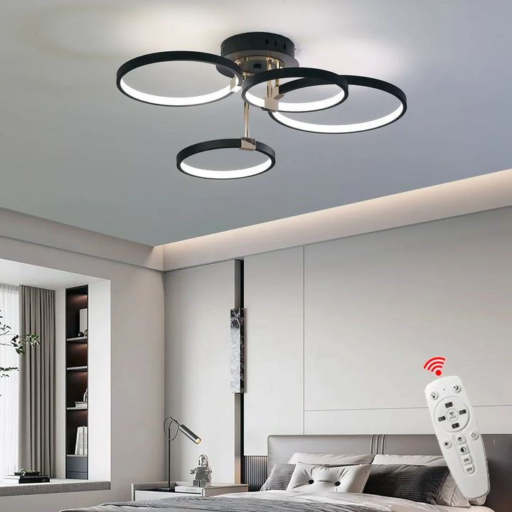 Modern Dimmable LED Ceiling Light – 4/6 Ring Chandelier with Remote Control, Adjustable Color Temperature for Living Room, Bedroom, and Dining Room | Kalsten