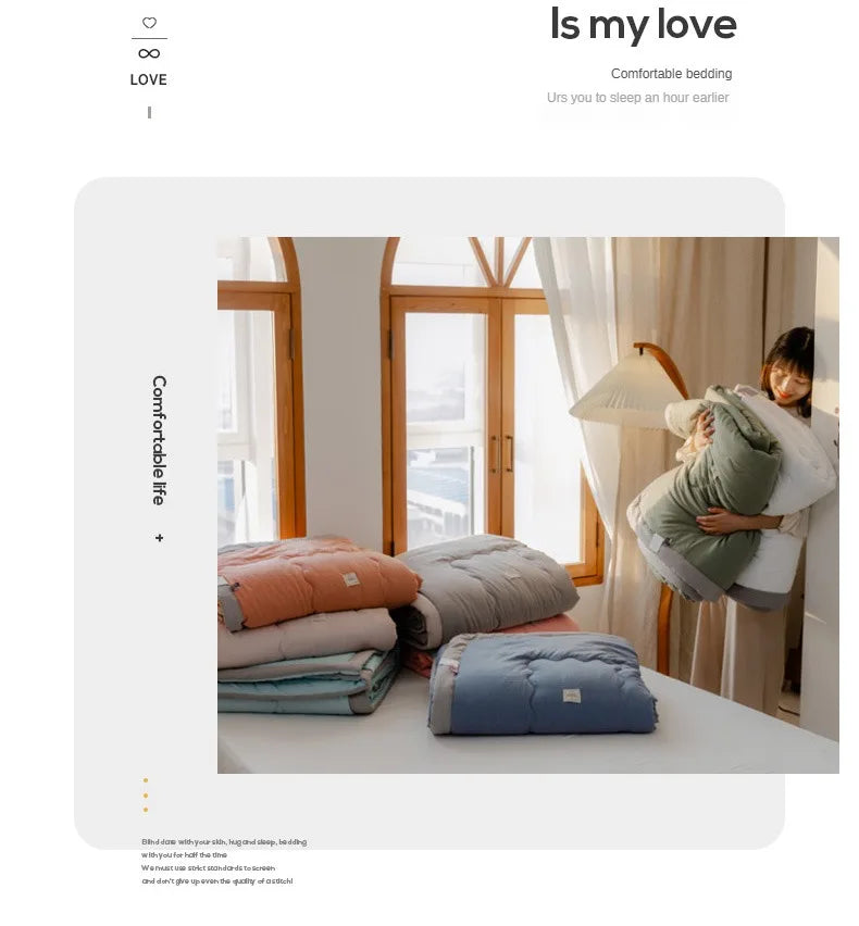 2024 Japanese Cotton-Polyester Summer Quilt – Lightweight, Washable, Skin-Friendly Solid Color Quilt | Kalsten