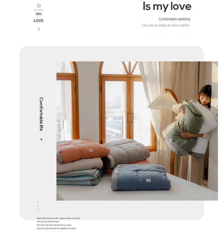 2024 Japanese Cotton-Polyester Summer Quilt – Lightweight, Washable, Skin-Friendly Solid Color Quilt | Kalsten