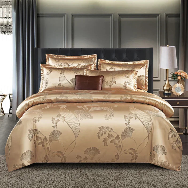 Kalsten | Luxurious Satin Rayon Jacquard Duvet Cover in Gold & Blue