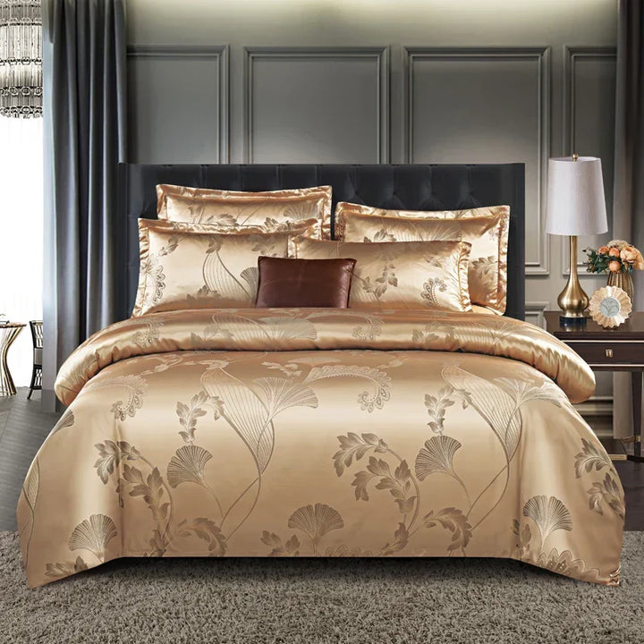 Kalsten | Luxurious Satin Rayon Jacquard Duvet Cover in Gold & Blue