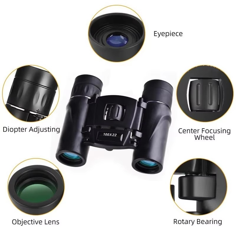 Kalsten | Compact 100x22 HD Binoculars with Long Range BAK4 FMC Optics for Hunting, Sports, Camping, and Travel