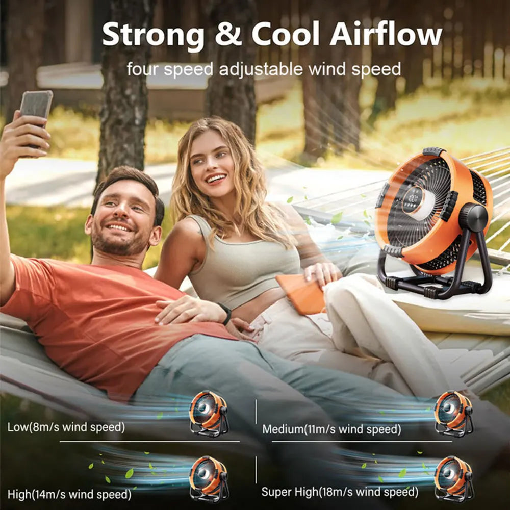 Camping Fan with 20,000mAh Battery, LED Light & Remote Control – WindMate | Kalsten