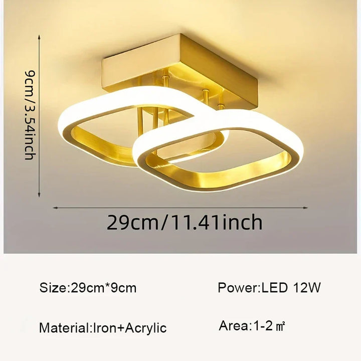Modern Nordic Ceiling Light – Simple & Elegant LED Light for Bedroom, Corridor, Porch, and Balcony – 1 Light Source, Touch On/Off Switch, Gold Finish | Kalsten