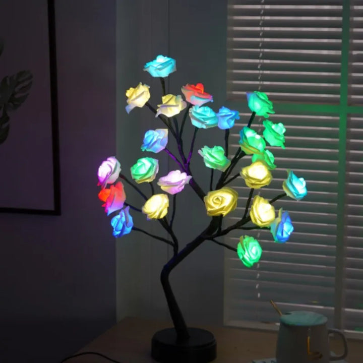 RGB Rose Flower Tree Lights 24LED USB Battery Table Lamp Fairy Night Light Home Party Christmas Wedding Bedroom Decoration Gift | Kalsten