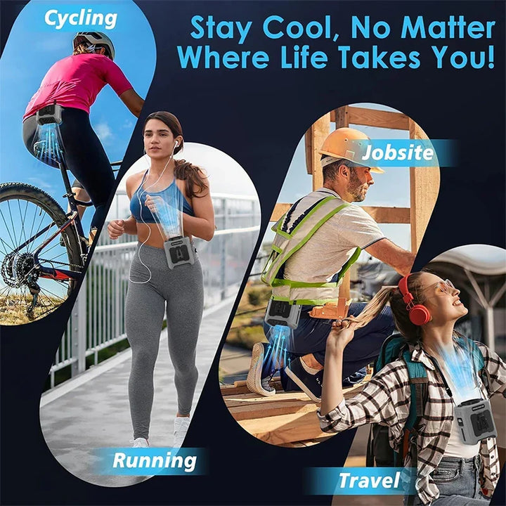 10000mAh Waist Clip Fan with Power Bank – Portable Hands-Free Rechargeable Fan | 5-Speed Cooling, Battery Display, USB Charging, Outdoor Wearable Fan | Kalsten