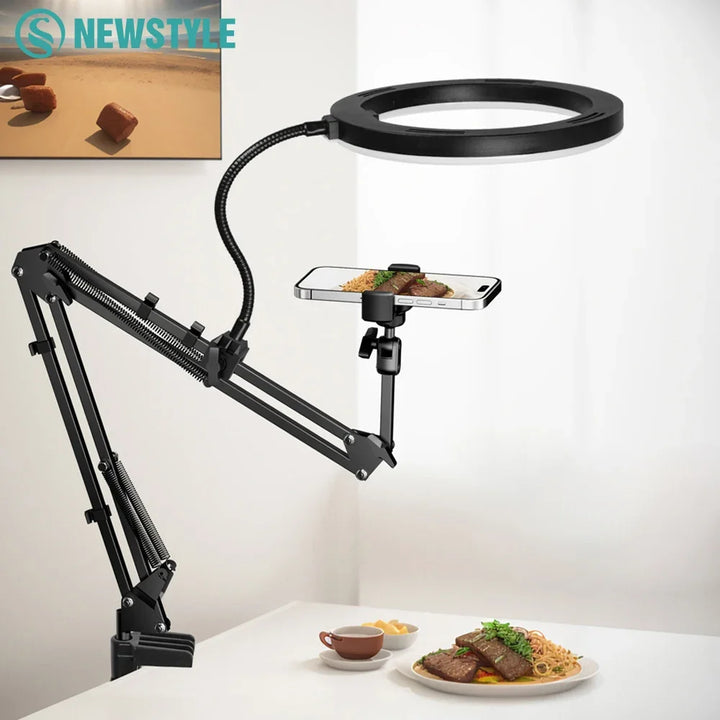 Kalsten | LumiFlex LED ring light with flexible arm & phone holder | 3 light colors & USB connection | Perfect for livestream, video & selfie