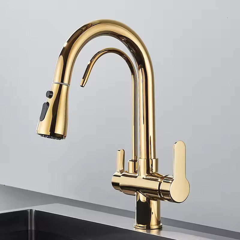 Matte Black Filter Faucet for the Kitchen, Pull-Out Spray, 360° Rotation, Three-Way Water Filter Tap, Sink Mixer | Brehn