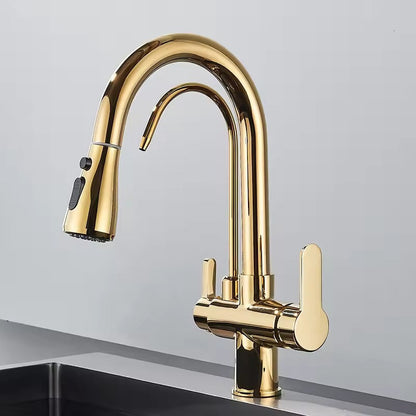 Matte Black Filter Faucet for the Kitchen, Pull-Out Spray, 360° Rotation, Three-Way Water Filter Tap, Sink Mixer | Brehn