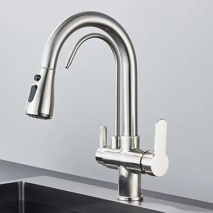 Matte Black Filter Faucet for the Kitchen, Pull-Out Spray, 360° Rotation, Three-Way Water Filter Tap, Sink Mixer | Karnz