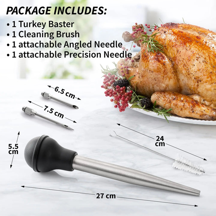Kalsten | Flavora Marinade Injector | With 2 Needles & Cleaning Brush | For Liquid & Thick Marinades | Stainless Steel & Silicone