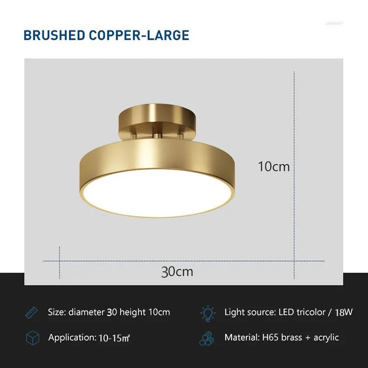Modern LED Ceiling Light – Nordic Copper Decor for Bedroom, Living Room, Dining Room, and Corridor – Round Surface Mounted Fixture | Kalsten