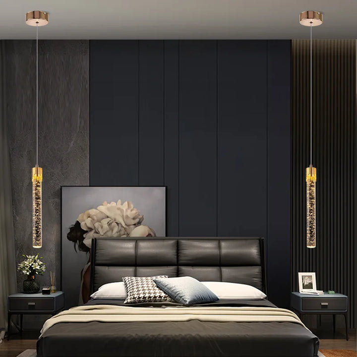 Modern Crystal Pendant Light: Elegant Gold Droplet Hanging Lamp for Bedroom and More | Kalsten