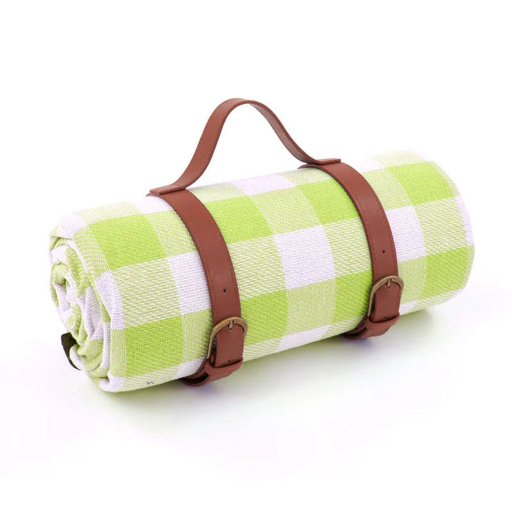 Waterproof picnic blanket with leather carrying strap | Kalsten