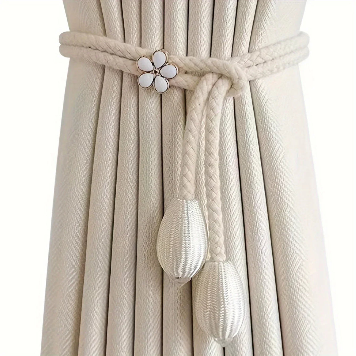 BowLift | Floravia Curtain Holders 2-Piece Set | Adjustable Without Drilling | With Flower Buckle | Elegant Home Accessory