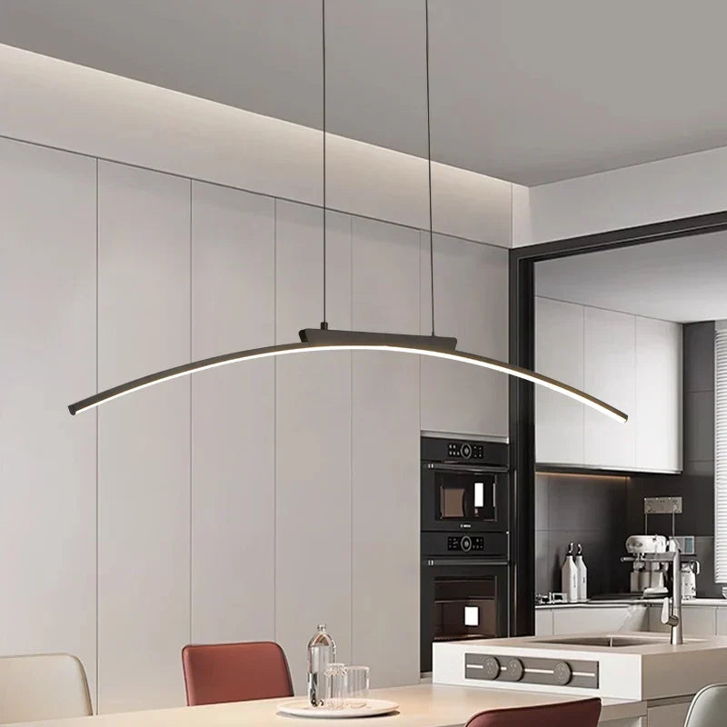 Modern Contemporary LED Dining Room Pendant Light | Sleek Arc Hanging Lamp, Adjustable Brightness | Kalsten