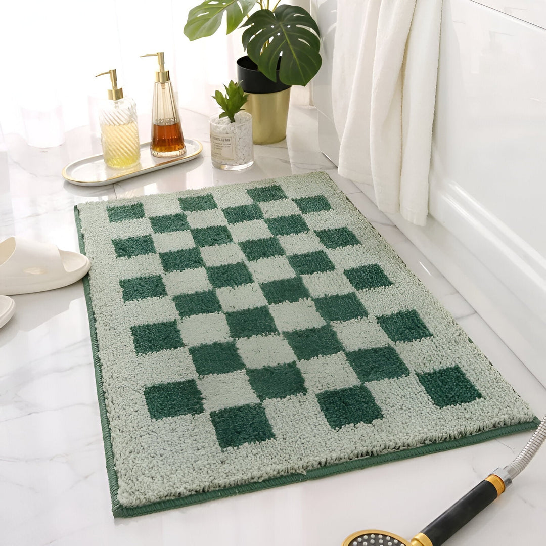 Kalsten | Plush Checkered Microfiber Bath Mat Black and White