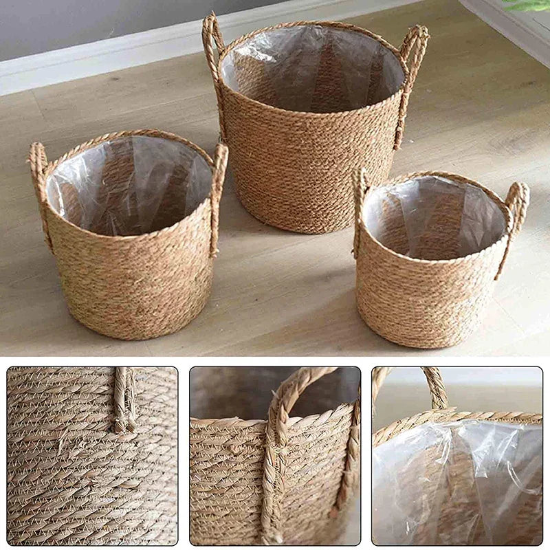 Skanto | Nordic Extra Large Straw Flower Pot Tare Storage Basket Pot Green Plant Flower Basket Hand-woven Floor Indoor Flower Pot