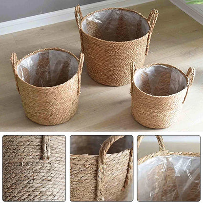 Skanto | Nordic Extra Large Straw Flower Pot Tare Storage Basket Pot Green Plant Flower Basket Hand-woven Floor Indoor Flower Pot