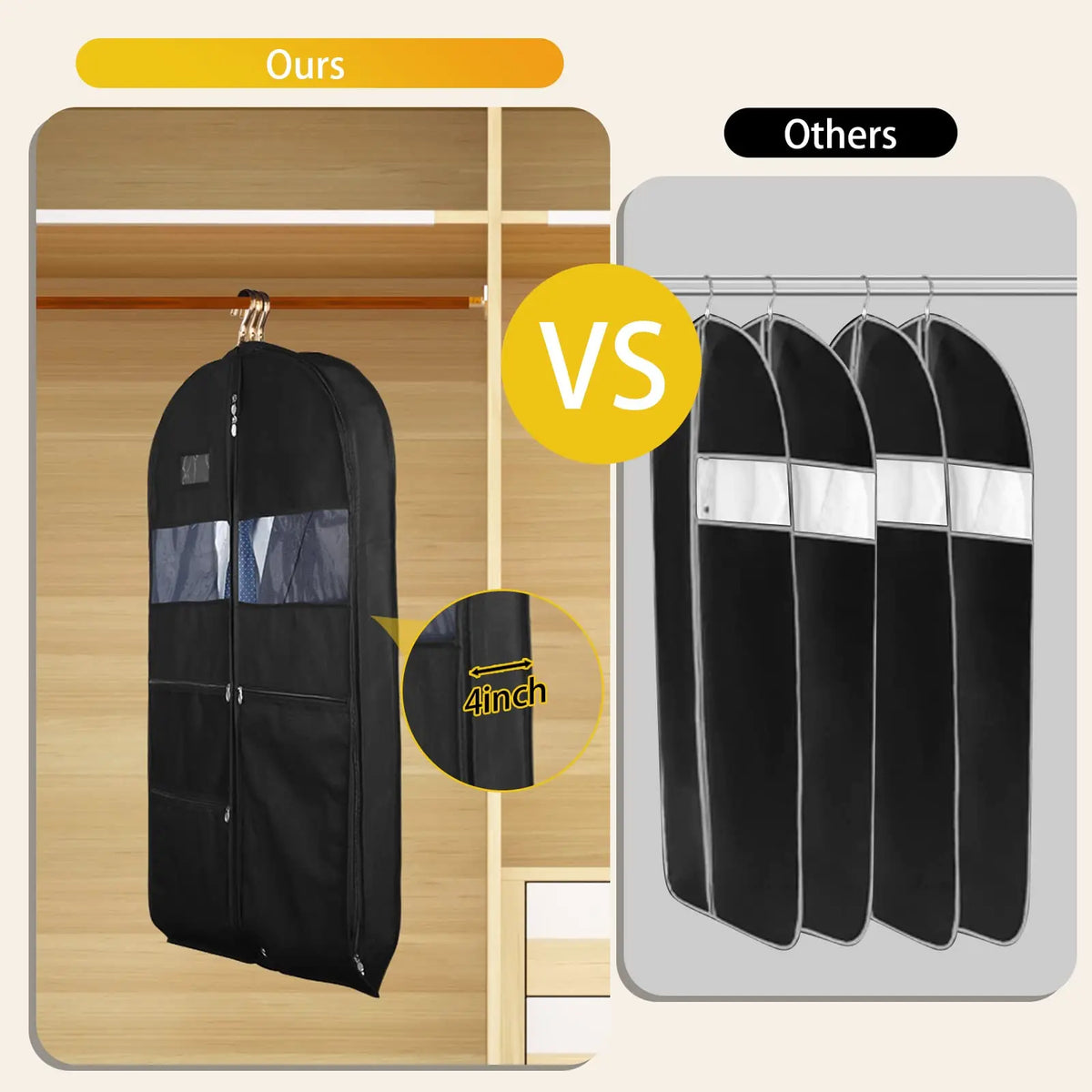 Karnz | Travel Garment Bag | Two-way Zipper & XXL Pockets | Breathable & Transparent | 43 Inch Hanging Suit Organizer