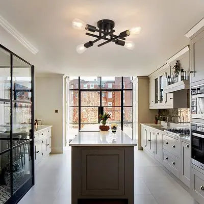 Contemporary LED Industrial Chandelier - Semi Flush Mount Ceiling Lights with 4 Heads for Kitchen, Dining, Bedroom | Kalsten
