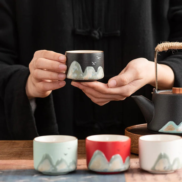 Ceramic Tea Set Blue Standard Size Hand-Painted Porcelain Tea Gift Set-3