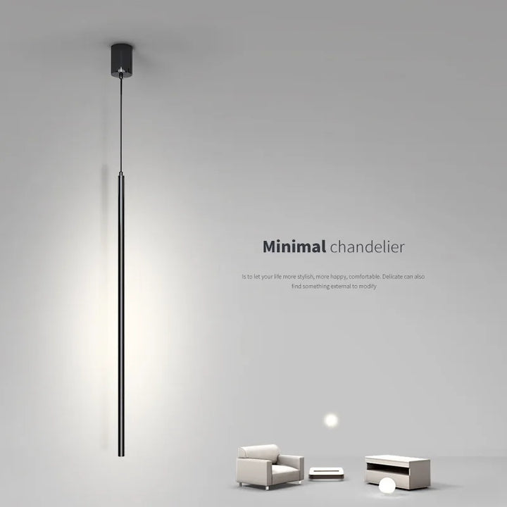 Modern LED Long Pendant Light for Dining Room, Bedroom & Living Room – Touch Switch, Aluminum Hanging Lamp, White & Black Lampshade | Kalsten