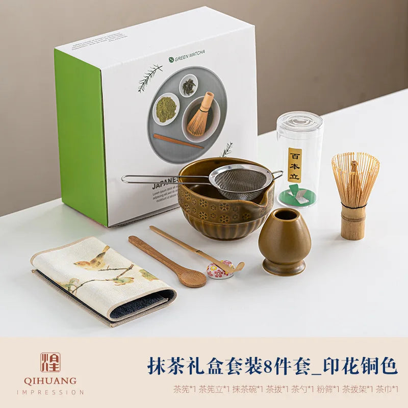 Matcha Tea Set 8-Piece Green Size Standard Ceramic Bamboo Whisk-6