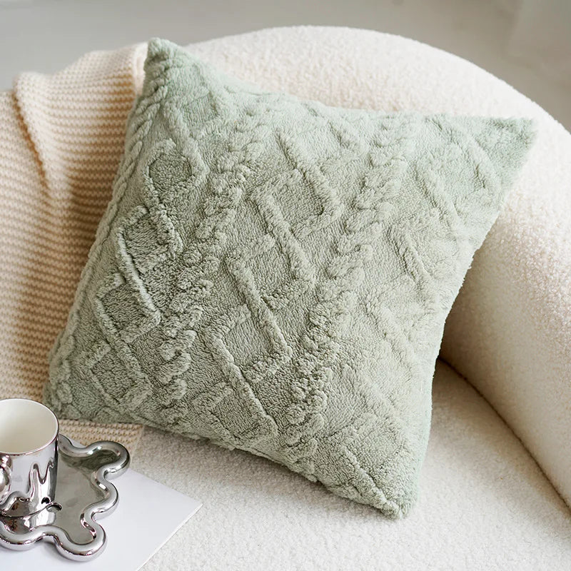 Green & Pink Tulip Embroidered Pillow Cover | Kalsten