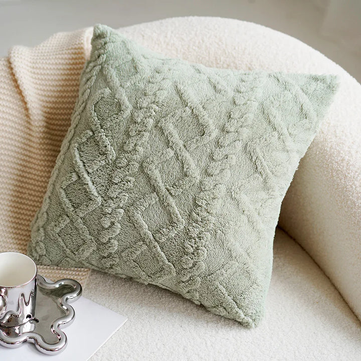Green & Pink Tulip Embroidered Pillow Cover | Kalsten