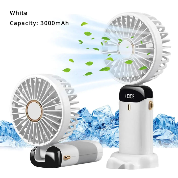 5000mAh Handheld Mini Fan – Wireless USB Rechargeable Portable Fan with Digital Display, Phone Holder, 5-Speed Foldable Neck Hanging Fan | Kalsten
