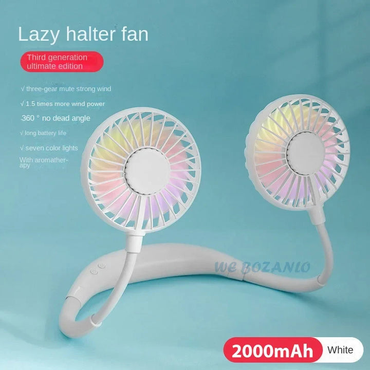 USB Portable Hands-Free Neck Fan - Rechargeable Mini Sports Fan, 3-Speed Adjustable Dual Fan for Home Office & Outdoor Use | Kalsten
